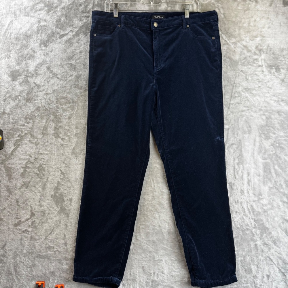 Well Worn Corduroy Pants Womens 14/34 Navy Blue Straight Leg Stretch (1751)